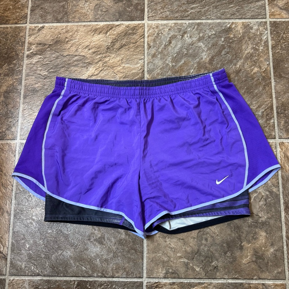 Nike Tempo Luxe Dri-Fit 2-in-1 Running Shorts Womens Large Purple Drawstring